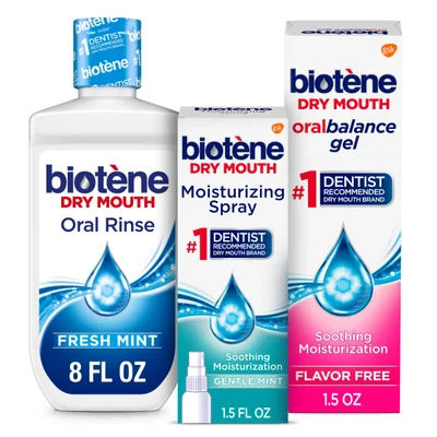 بيوتين (Biotene) مجموعة العناية بالفم، بخاخ وجل لترطيب جفاف الفم - كت واحد