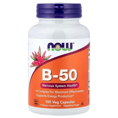 NOW B-50 Vitamin B Complex, Supports Energy & Nervous System Health, Capsules - 100 Count