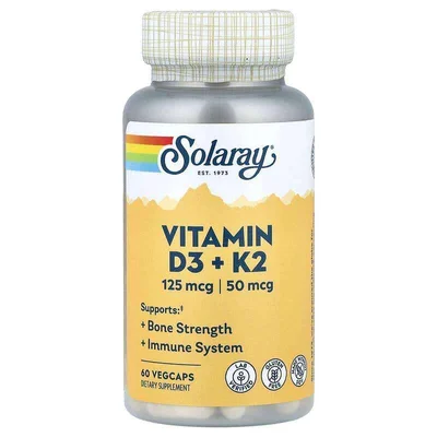 Assorted Brands Supplements Vitamin D3 + K2, for Bone & Cardiovascular Health, 60 Softgels