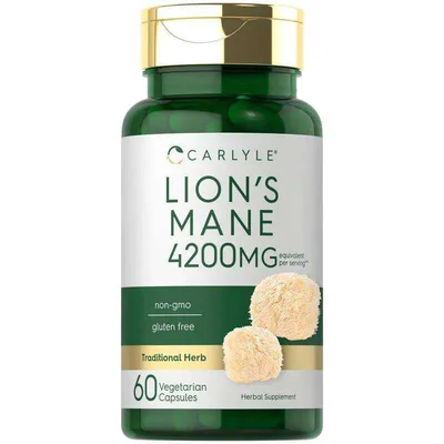 Carlyle Lion's Mane Mushroom Extract, Supports Cognitive & Nerve Health, Vegetarian Capsules - 60 Count