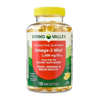Spring Valley Omega-3 Mini Softgels, Supports Heart Health & Brain Function - 120 Count