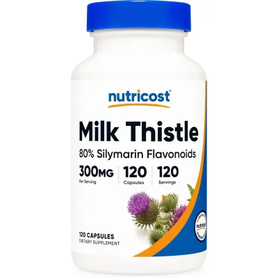 نيوتريكوست (Nutricost) مستخلص حليب الشوك 80% سيليمارين، يدعم صحة الكبد، كبسولات - 120 كبسولة