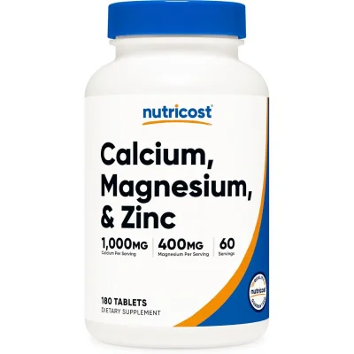 Nutricost Calcium, Magnesium & Zinc for Bone, Muscle, Nerve & Immune Support, Tablets - 180 Count