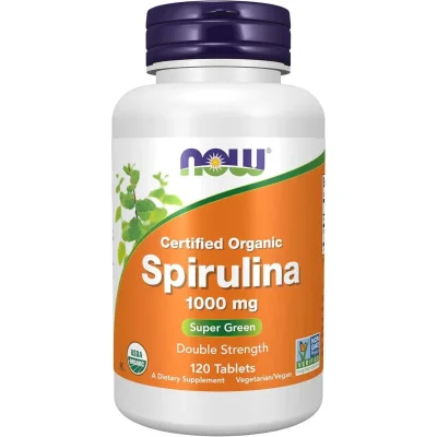 NOW Foods Certified Organic Spirulina Double Strength, Supports Health & Energy, Tablets - 120 Count