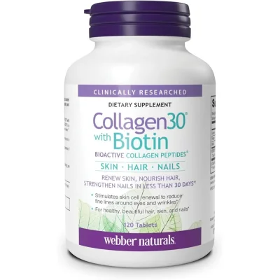 Webber Naturals Collagen 30 with Biotin, Supports Skin, Hair & Nails, Tablets - 120 Count
