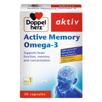 Doppelherz Active Memory Omega 3 for Cognitive & Cardiovascular Health Softgels by Doppelherz - 60 Softgels