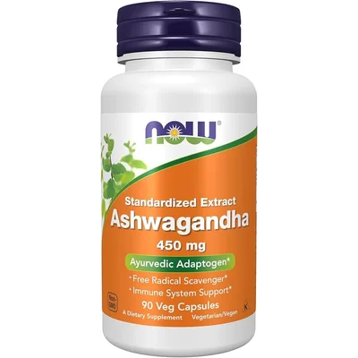 كبسولات أشواغاندا (Ashwagandha) 450 ملغ لدعم التوتر والاسترخاء من <<ناو>> (NOW) - 90 كبسولة