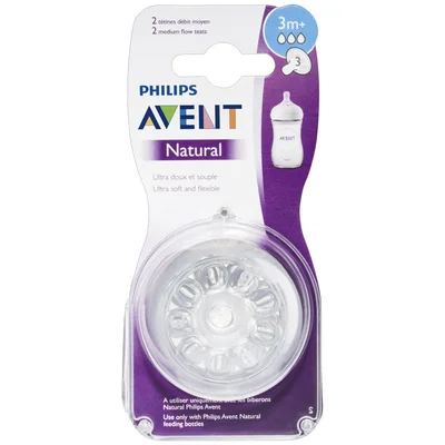 Avent Natural Baby Bottle Nipples, Stage 2 (Medium Flow) - 2 Count Pack