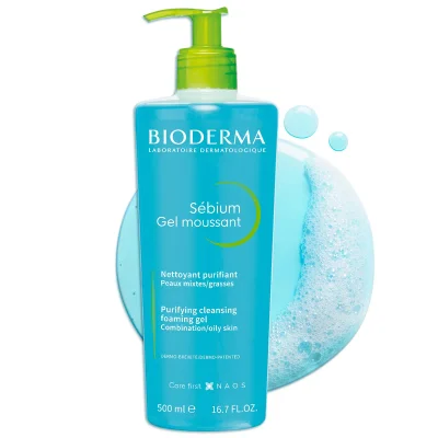 Bioderma Sébium Purifying Foaming Gel Cleanser for Oily & Combination Skin, Sebum Regulating - 500ml