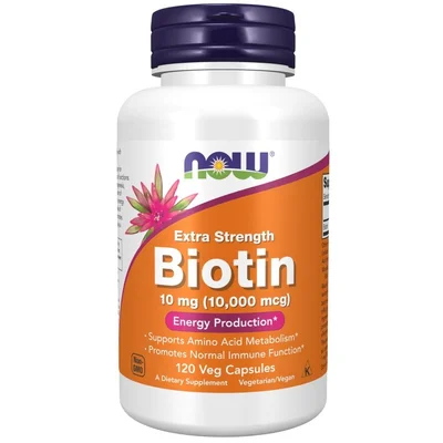 NOW Biotin, Supports Healthy Hair, Skin & Nails, 10,000 mcg Capsules - 120 Count
