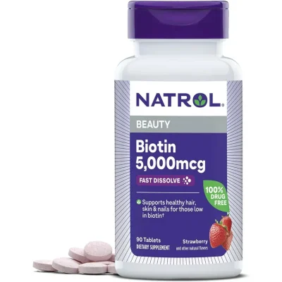 ناترول (Natrol) مكمل البيوتين لدعم صحة الشعر والبشرة والأظافر، أقراص، 5000 ميكروجرام - 90 قرص
