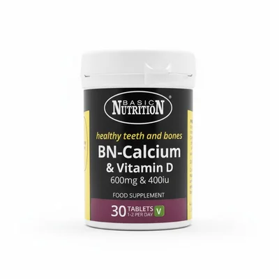 Basic Nutrition Calcium + Vitamin D3 600mg + 400 IU, Bone Health & Density Support, Tablets - 30 Count
