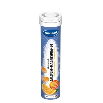 Hansal Calcium + Magnesium + Vitamin D3 Supplement, Supports Bone Health & Muscle Function, Effervescent Tablets - 20 Count