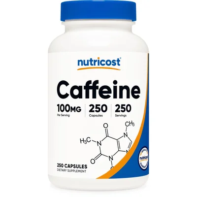 Nutricost Caffeine, Enhances Alertness & Reduces Fatigue, Capsules, 100mg - 250 Count