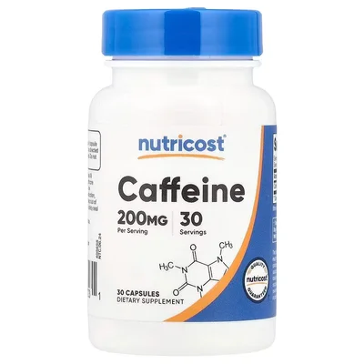 Nutricost Caffeine for Energy & Mental Focus, Capsules, 200mg - 30 Count