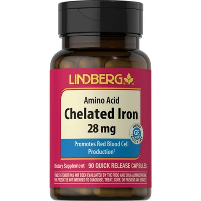 Lindberg Chelated Iron Supplement, Prevents Iron Deficiency Anemia, Capsules, 28mg - 90 Count