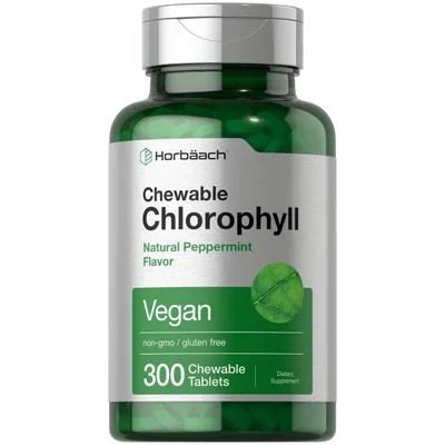 Horbaach Chlorophyll Supplement, Internal Deodorizer & Antioxidant, Chewable Tablets - 300 Count