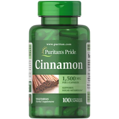 Puritan's Pride Cinnamon 1500mg, Supports Healthy Blood Sugar & Antioxidant Benefits, Capsules - 100 Count