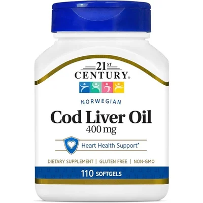 21st Century Cod Liver Oil for Bone, Immune & Cardiovascular Health, Softgels, 400mg - 110 Softgels