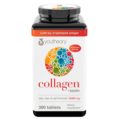 Youtheory Collagen + Biotin 600mg, Supports Healthy Skin, Hair, Nails & Joints, Tablets - 390 Count