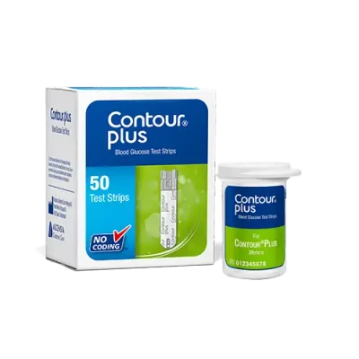 Bayer Contour Plus Test Strips, For Accurate Blood Glucose Monitoring - 50 Strips