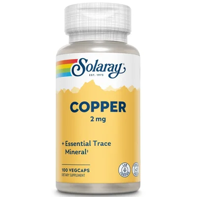 Solaray Copper 2mg Supplement, Essential Mineral for Energy & Connective Tissue, Capsules - 100 Count
