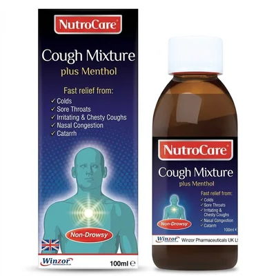 Nutracare Cough Mixture Winzor, Expectorant & Mucolytic for Cough Relief & Throat Soothing, Syrup