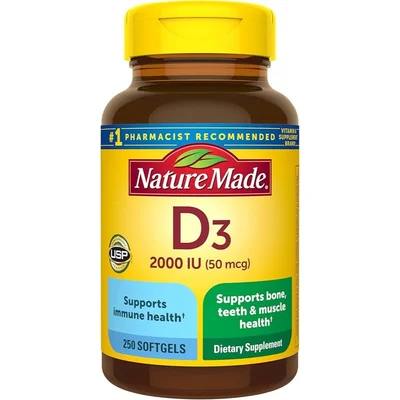 Nature Made Vitamin D3 for Bone & Immune Health, Softgels, 2000 IU - 250 Count