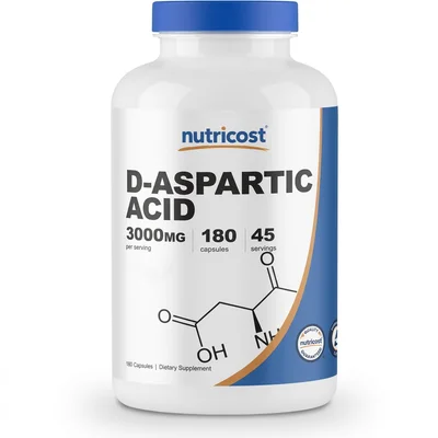 Nutricost D-Aspartic Acid, Supports Natural Testosterone & Muscle Growth, 3000mg - 180 Capsules