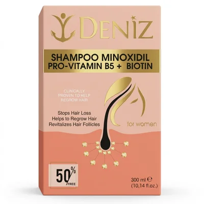 Deniz Minoxidil Pro-Vitamin B5 + Biotin Shampoo, for Hair Strengthening & Reduced Breakage - 300ml
