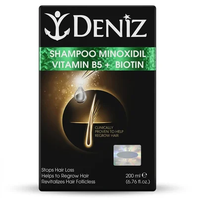 Deniz Minoxidil + Vitamin B5 + Biotin Shampoo, Hair Growth & Anti-Hair Loss - 200ml