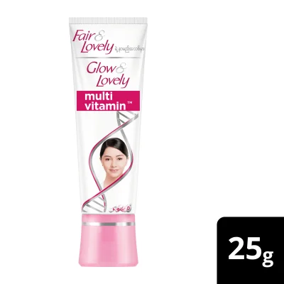 جلو آند لفلي (Glow & Lovely) كريم أدفانسد مالتي فيتامين لتفتيح البشرة وتقليل البقع الداكنة، مع النياسيناميد وفيتامين سي - 25 غم
