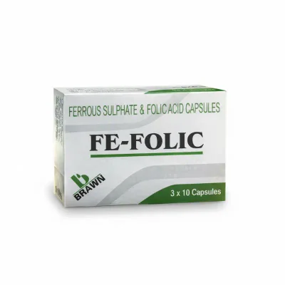 Brawn Fe-Folic Iron & Folic Acid Supplement, for Anemia & Pregnancy Support, Capsules - 30 Capsules