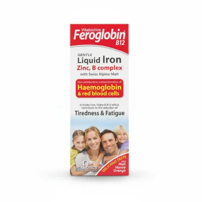 Vitabiotics Feroglobin B12 Iron & B Vitamin Supplement for Energy & Red Blood Cell Formation, Liquid - 200ml