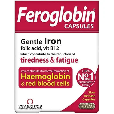 Vitabiotics Feroglobin B12 Iron & Multivitamin Supplement, Supports Healthy Blood Formation & Energy, Capsules - 30 Count
