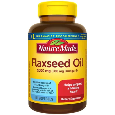Nature Made Flaxseed Oil, Supports Cardiovascular Health & Overall Well-being, Softgels, 1000mg - 100 Count