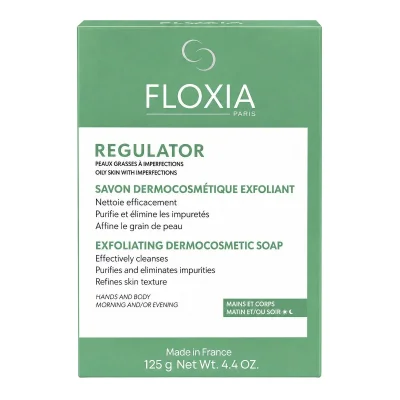 Floxia Regulator Exfoliating Soap with Salicylic & Glycolic Acid, Skin Clarifying & Oil Control - 100g Bar