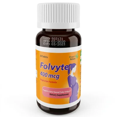 Vitane Folvyte Folic Acid for Pregnancy Support & Healthy Cell Division, Tablets, 400mcg - 30 Tablets
