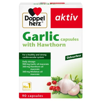 Doppelherz Garlic With Hawthorn Cardiovascular & Heart Support Supplement, Capsules - 90 Count