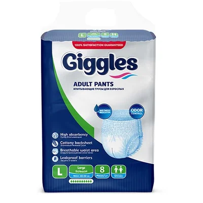 Giggles Adult Pants, Size L - 8 Count
