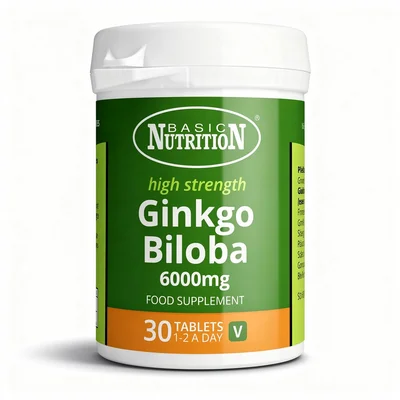 Basic Nutrition Ginkgo Biloba, Enhances Cognitive Function & Memory, Supports Blood Circulation, Tablets, 6000mg