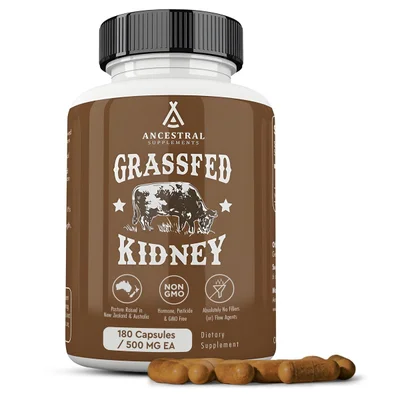 Ancestral Grassfed Kidney Supplement, Supports Kidney Health & Detoxification, Capsules, 500mg - 180 Count