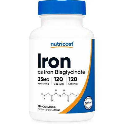 Nutricost Iron Supplement, Replenishes Iron Stores & Supports Red Blood Cells, Capsules, 25mg - 120 Count