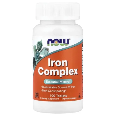 NOW Iron Complex, Iron Supplement with Vitamin C, Folic Acid & B12 for Red Blood Cell Formation and Energy, Tablets - 100 Count