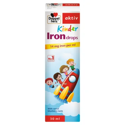 Doppelherz Kinder Iron Drops, Iron & Vitamin C Supplement for Healthy Growth & Iron Deficiency Prevention, Liquid Drops