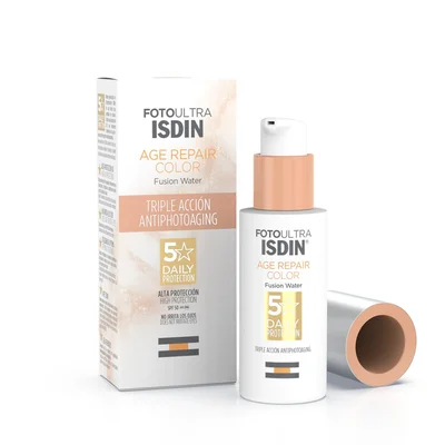 Isdin Age Repair Color Fusion Water SPF50, Tinted Sunscreen with Anti-Aging Benefits - 50ml