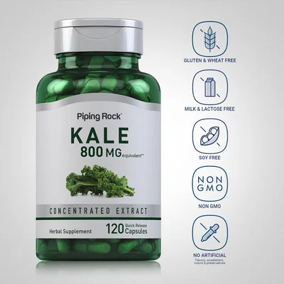 PipingRock Kale Supplement 800mg, Supports Overall Health & Antioxidant Intake, Capsules - 120 Capsules