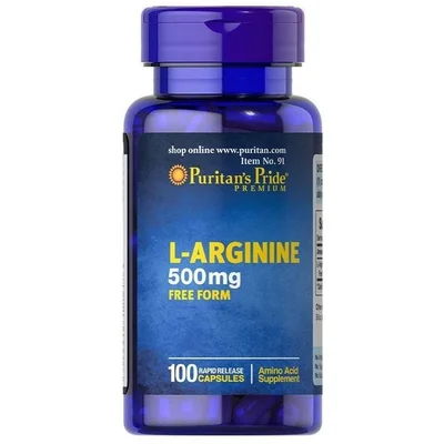 Puritan's Pride L-Arginine, Supports Cardiovascular Health & Nitric Oxide Production, Capsules, 500mg - 100 Count
