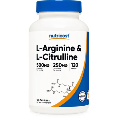 Nutricost L-Arginine L-Citrulline, Enhances Nitric Oxide Production for Cardiovascular Health & Athletic Performance, Capsules - 120 Count