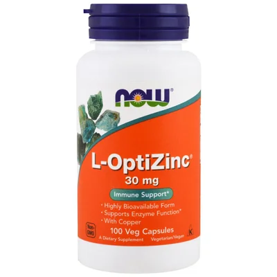 NOW L-OptiZinc, Supports Immune Function & Healthy Skin, Capsules, 30mg - 100 Count